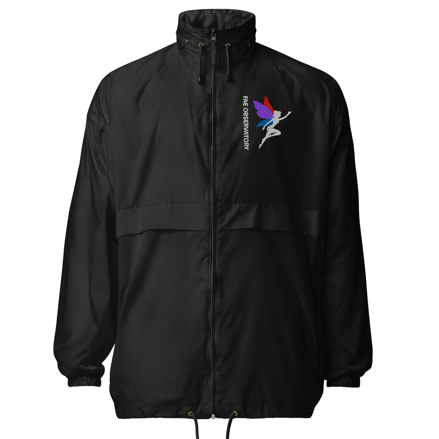 Stylish Fae Observatory black windbreaker in black - front mock up