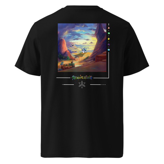 T-Shirt "Step Into Unknown" - mock up back - shirt to the released psytrance album from the project "A Fool's Quest"