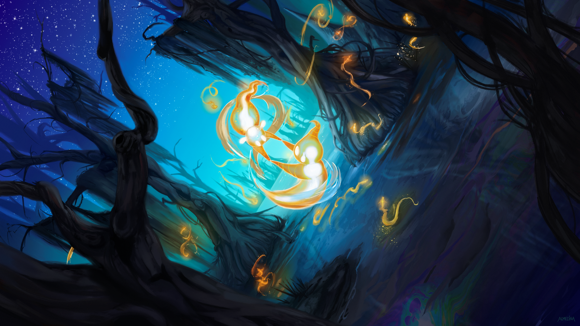 Wisp Dance - Digital fantasy painting