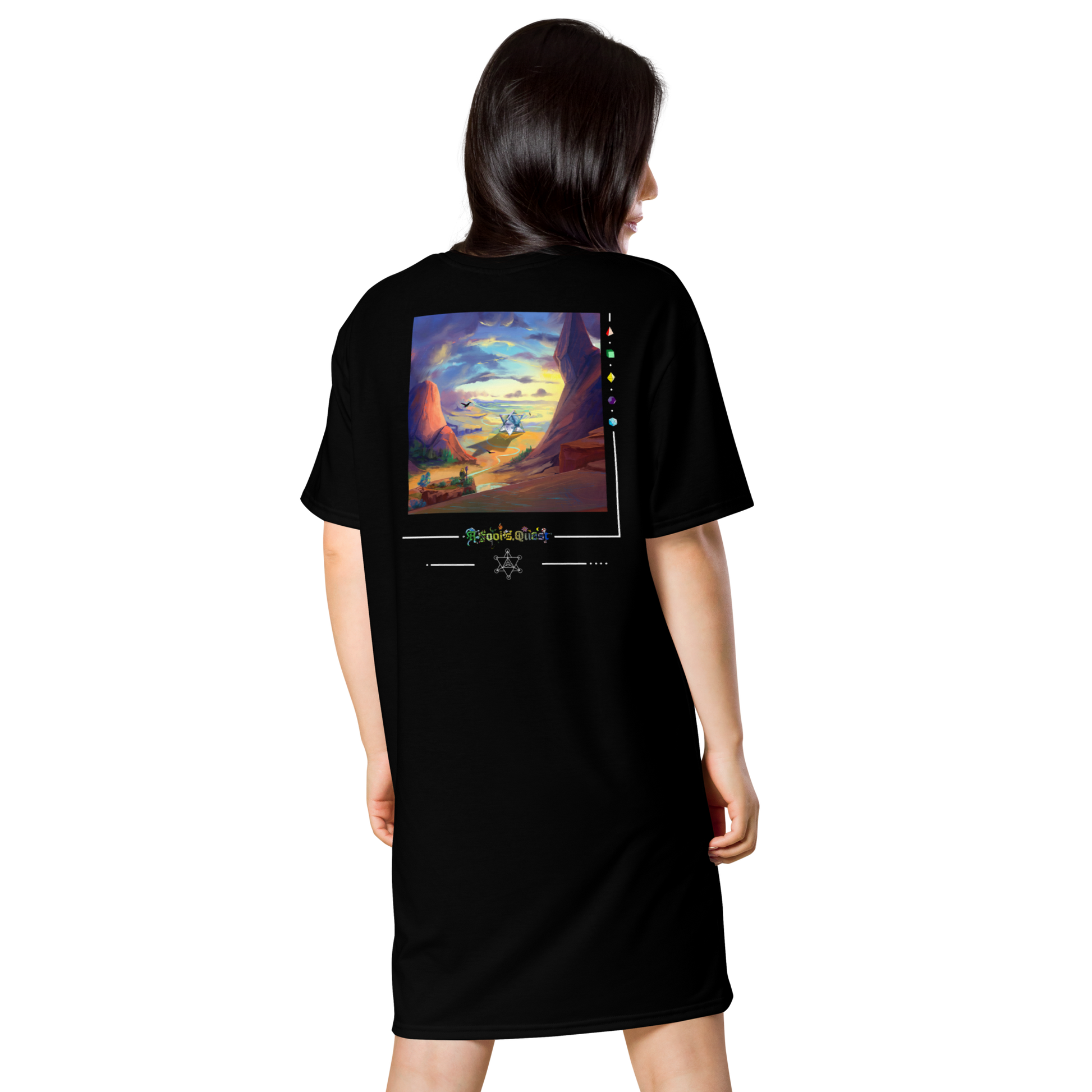 Shirt dress "Step Into Unknown" - mock up back - shirt to the released psytrance album from the project "A Fool's Quest"
