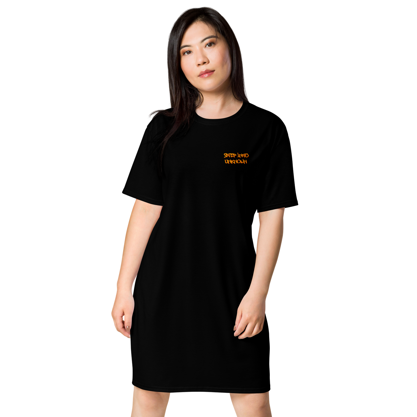Shirt dress "Step Into Unknown" - mock up front - shirt to the released psytrance album from the project "A Fool's Quest"