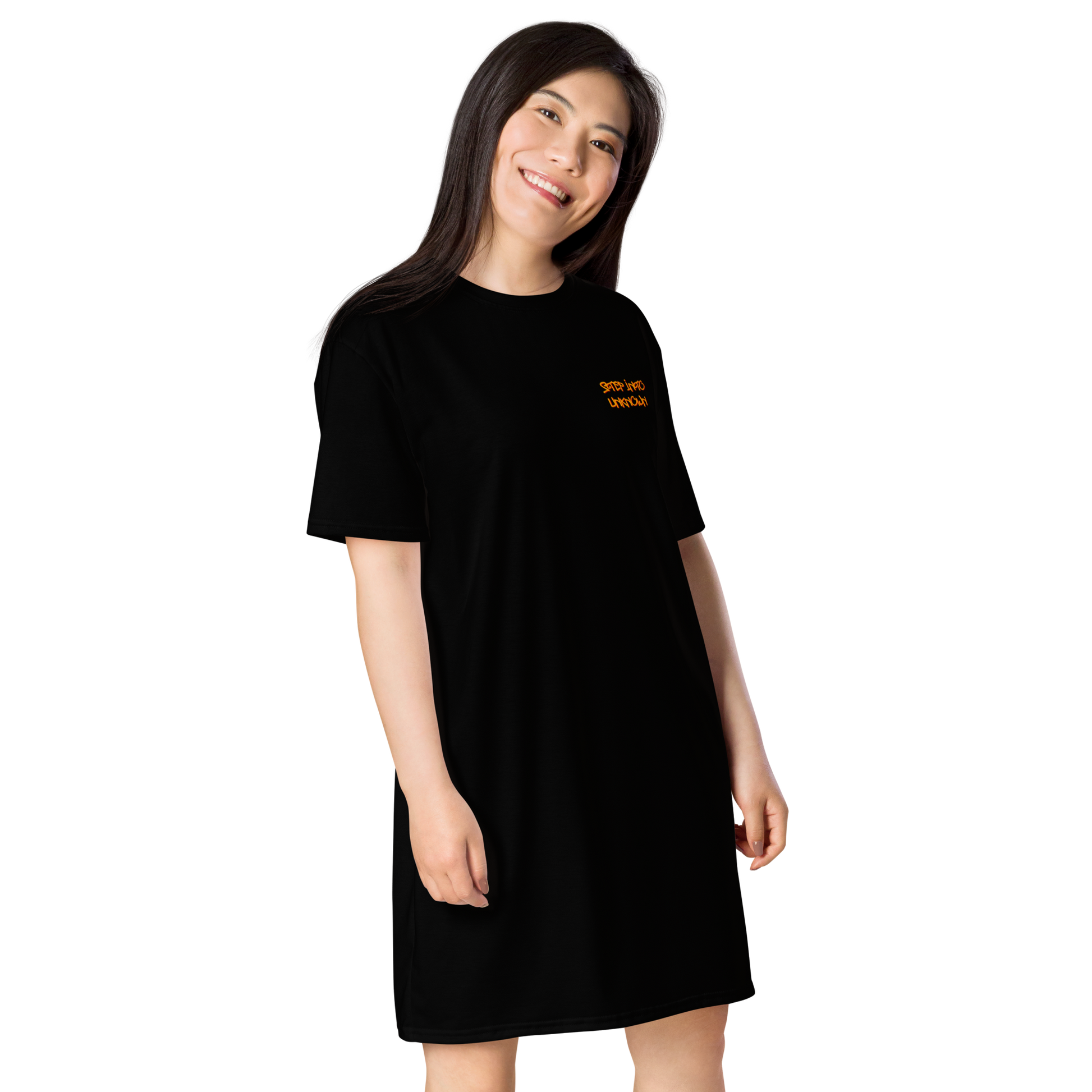 Shirt dress "Step Into Unknown" - mock up front right - shirt to the released psytrance album from the project "A Fool's Quest"