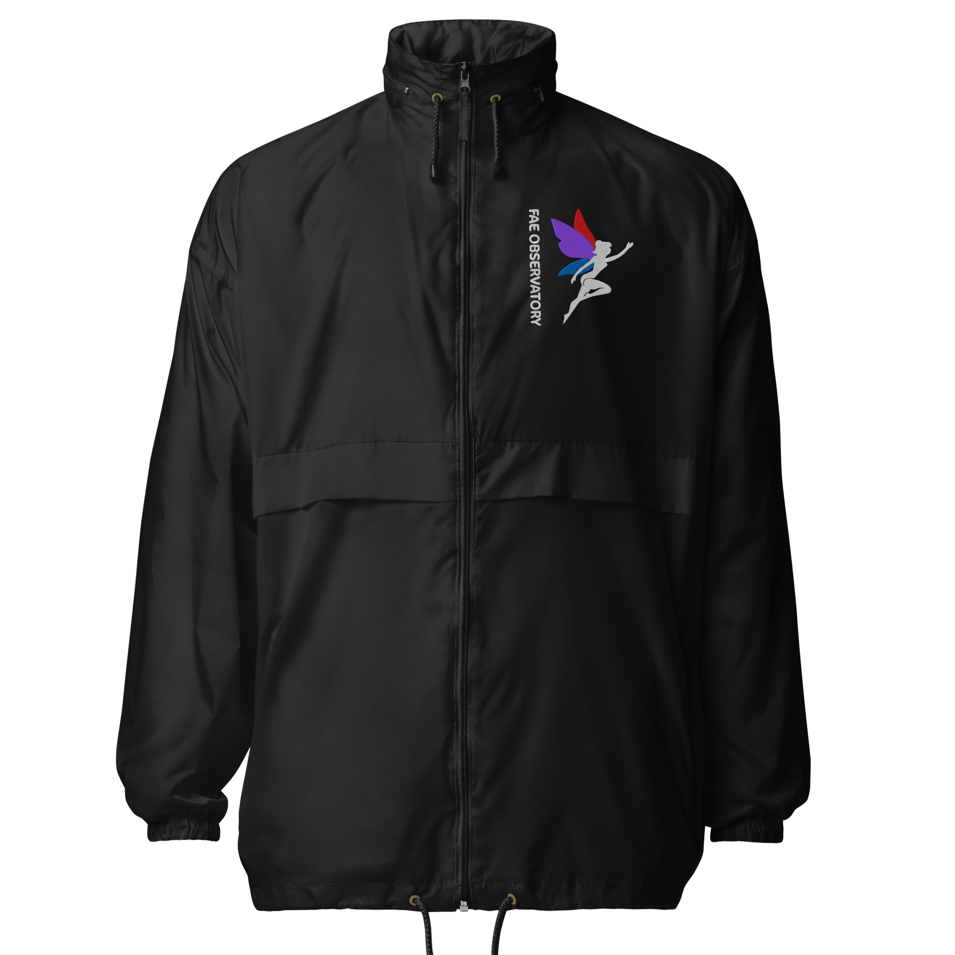 Stylish Fae Observatory black windbreaker in black - front mock up